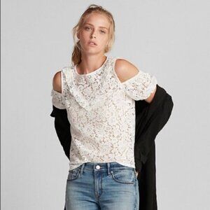 Express Lace Cold Shoulder Puff Sleeve Tee Top XS
